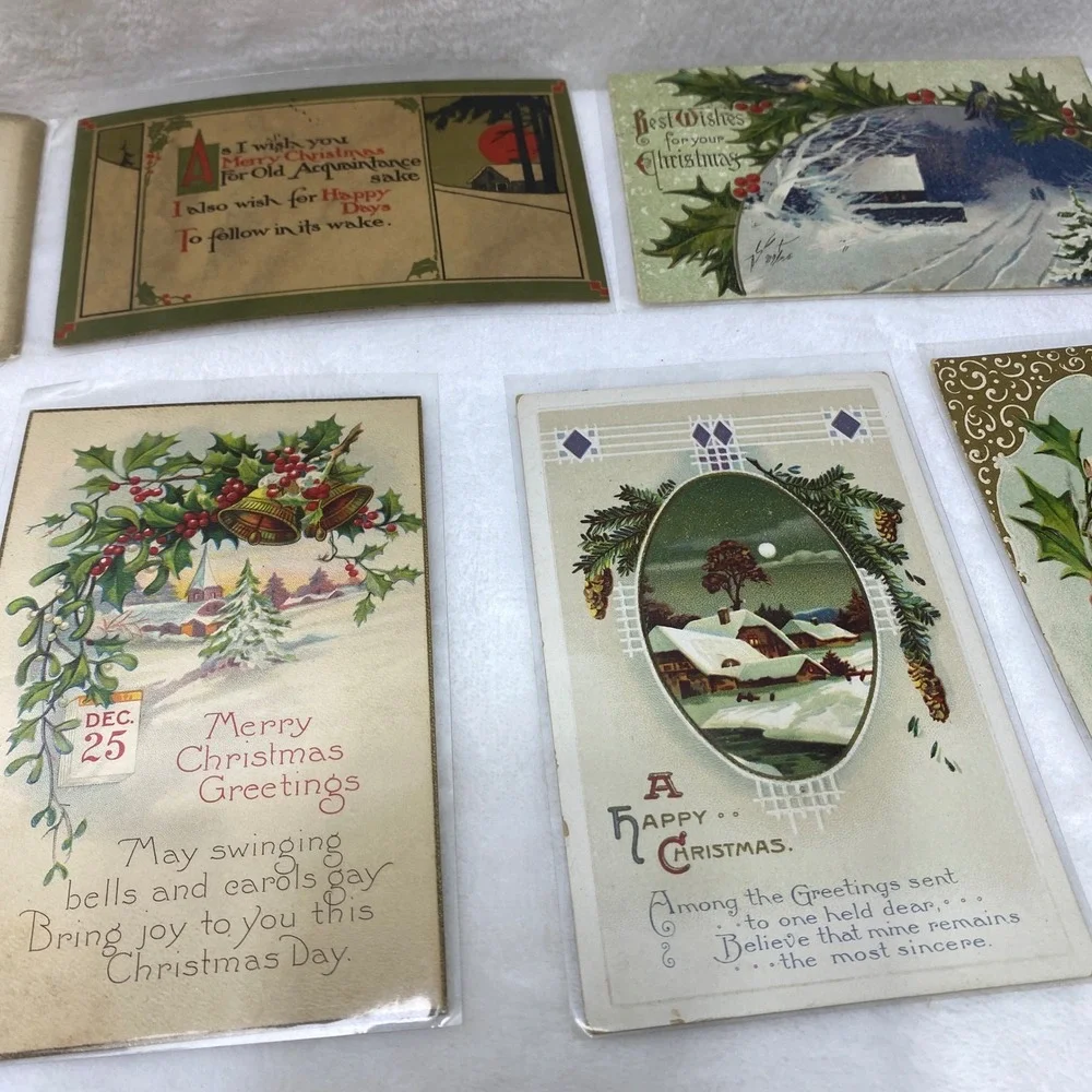 Lot of 10 Antique Early‎ 1900's Christmas Postcards In Protected Sleeves